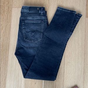 R13 mid rise skinny jeans distressed black